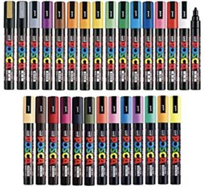 uni posca paint marker full range bundle set , mitsubishi poster colour all color marking pen medium point ( pc-5m ) 29 colours ( 22 standard & 7 natural ) japan import