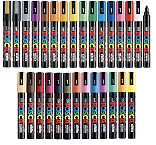 Uni Posca Paint Marker FULL RANGE Bundle Set , Mitsubishi Poster Colour ALL COLOR Marking Pen Medium Point ( PC-5M ) 29 Colours ( 22 Standard & 7 Natural ) Japan Import