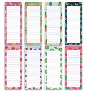 8 magnetic notepads – large notepads for grocery list, shopping list, to-do list, reminders, recipes -magnetic back- memo notepad with realistic fruit designs | 60 sheets per pad 9 x 3.5 inch (8 pack)
