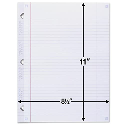 Five Star Loose Leaf Paper + Study App, 1 Pack, 3 Hole Punched, Reinforced Filler Paper, College Ruled Paper, 11" x 8-1/2", 100 Sheets/Pack (17010)