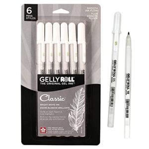 sakura gelly roll gel pens – pen for journaling, art, or drawing – classic white ink – assorted point sizes – 6 pack