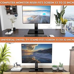 Single LCD Computer Monitor Free-Standing Desk Stand Riser for 13 inch to 32 inch Screen with Swivel, Height Adjustable, Rotation, Holds One (1) Screen up to 77Lbs(HT05B-001))