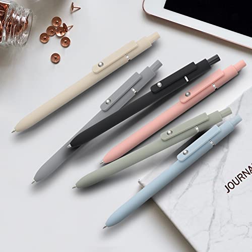 LINFANC 6 Pack Cute Gel Pens, Retractable Quick Dry Gel Ink Pen, Fine Point 0.5mm Black Ink Rolling Ball Gel Pens, Smooth Writing Aesthetic Pens for Home School Office Supplies