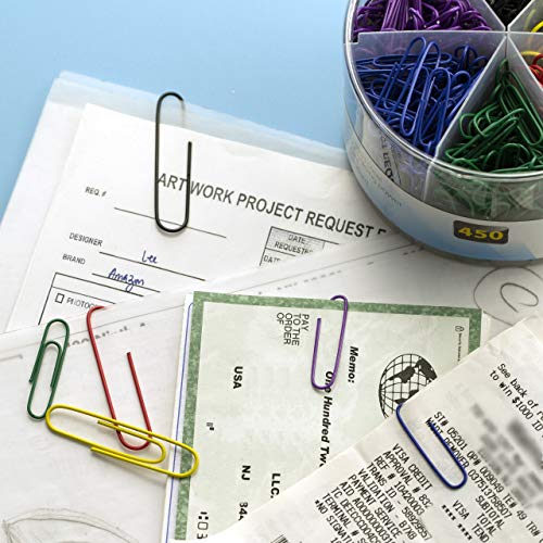 Officemate PVC Free Color Coated Paper Clips, 450 Per Tub Office Paper Clamp (97229)