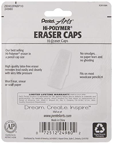 Pentel Arts Hi-Polymer White Cap Erasers (ZEH02PABP10)