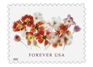 tulips 2022 forever first class postage stamps, flowers, garden, love, postal, (1 sheet, 20 stamps)