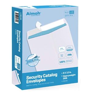 100 9 x 12 SELF Seal Security White Catalog Envelopes - 28lb - Security Tinted, Ultra Strong Quick-Seal, 9x12 inch (38100)