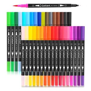 caliart 34 double tip brush pens art markers, artist fine & brush pen coloring markers for kids adult coloring book journaling note taking lettering calligraphy drawing pen art craft supplies kit