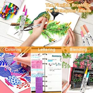 Caliart 34 Double Tip Brush Pens Art Markers, Artist Fine & Brush Pen Coloring Markers for Kids Adult Coloring Book Journaling Note Taking Lettering Calligraphy Drawing Pen Art Craft Supplies Kit