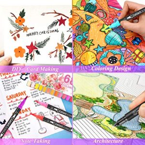 Caliart 34 Double Tip Brush Pens Art Markers, Artist Fine & Brush Pen Coloring Markers for Kids Adult Coloring Book Journaling Note Taking Lettering Calligraphy Drawing Pen Art Craft Supplies Kit