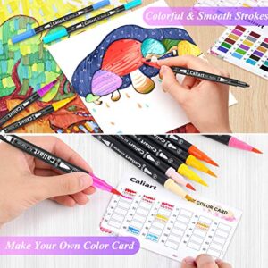 Caliart 34 Double Tip Brush Pens Art Markers, Artist Fine & Brush Pen Coloring Markers for Kids Adult Coloring Book Journaling Note Taking Lettering Calligraphy Drawing Pen Art Craft Supplies Kit