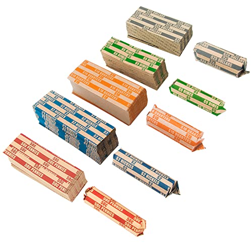 L LIKED 375 Assorted Bundle Flat Striped Coin Wrappers (75 of Each - Penny, Nickel, Dime, Quarter, Dollar)