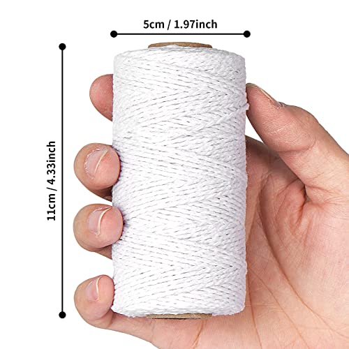 White Cotton Butchers Twine String - Ohtomber 328 Feet 2MM Twine for Crafts, Bakers Twine, Kitchen Cooking Butcher String for Meat and Roasting, Gift Wrapping Twine