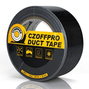 czoffpro duct tape heavy duty – ultra strong black colored duct tape with waterproof backing, easy to tear by hand, 1.88 in x 20 yard, black