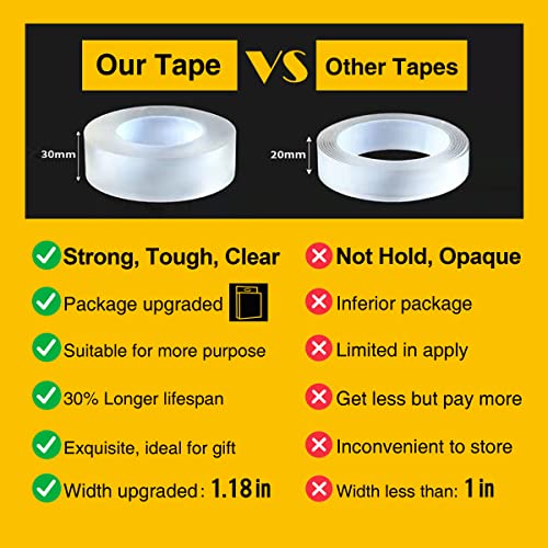 CZoffpro Double Sided Tape Heavy Duty - Clear Mounting Tape Adhesive Tape Two Sided Tape, Transparent Strong Tape Removable Double Stick Tape Wall Strips Picture Carpet Tape, 1.18" x 40"