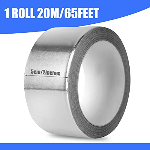 Aluminum Tape, 2 inch x 65 Feet Foil Tape (3.9 mil), Insulation Adhesive Metal Tape, High Temperature Heavy Duty HVAC Tape, Silver Tape Aluminum Foil Tape for Ductwork, Dryer Vent, HVAC