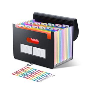 thinktex accordian file organizer, 12 pockets expanding file folders, portable monthly bill receipt organizer, colorful tabs, letter/a4 size