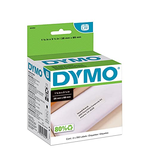 DYMO 30252 LW Mailing Address Labels for LabelWriter Label Printers, White, 1-1/8'' x 3-1/2'', 2 Rolls of 350