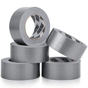 duct tape heavy duty – 5 roll multi pack – silver 90 feet x 2 inch – strong, flexible, no residue, all-weather and tear by hand – bulk value for do-it-yourself repairs, industrial, professional use