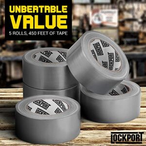 Duct Tape Heavy Duty - 5 Roll Multi Pack - Silver 90 Feet x 2 Inch - Strong, Flexible, No Residue, All-Weather and Tear by Hand - Bulk Value for Do-It-Yourself Repairs, Industrial, Professional Use