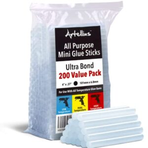 mini hot glue gun sticks (huge bulk pack of 200) 4″ and 0.27 diameter – compatible with most glue guns