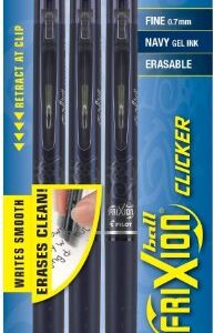 PILOT FriXion Clicker Erasable, Refillable & Retractable Gel Ink Pens, Fine Point, Navy Blue Ink, 3-Pack (31468)
