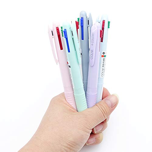 COLNK Multicolor Ballpoint Pen 0.5, 4-in-1 Colored Pens Fine Point,Ballpoint Gift Pens for Planner Journaling,Assorted Ink, 6-Count