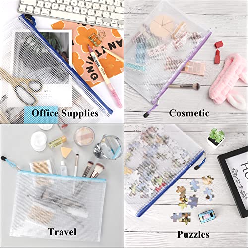 EOOUT 24pcs Mesh Zipper Pouch Zipper Bags, Puzzle Bag for Organizing Storage, Letter Size, A4 Size, Zipper File Bags for School, Board Games and Office Supplies