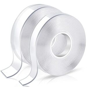 kusufefi double sided tape heavy duty, double stick mounting adhesive tape (2 rolls, total 20ft), clear two sided wall tape strips, removable poster tape for home, office, car, outdoor use