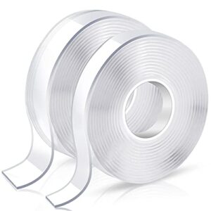 KUSUFEFI Double Sided Tape Heavy Duty, Double Stick Mounting Adhesive Tape (2 Rolls, Total 20FT), Clear Two Sided Wall Tape Strips, Removable Poster Tape for Home, Office, Car, Outdoor Use