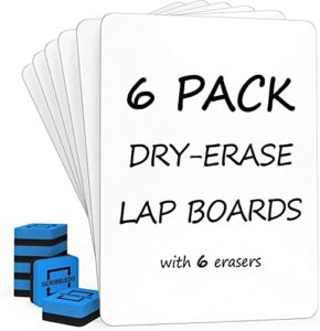 scribbledo set of 6 small white board dry erase boards classroom pack mini white boards 9″x12” personal whiteboards for students teachers school supplies lapboards l 6 mini whiteboard erasers included