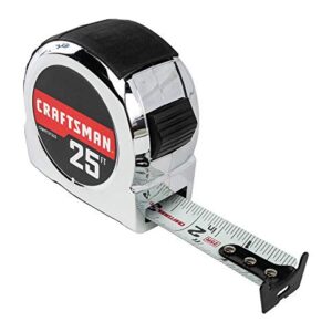 CRAFTSMAN Tape Measure, 25 ft, Retraction Control and Self-Lock, Solid Chrome Finish, Rubber Grip (CMHT37325S)