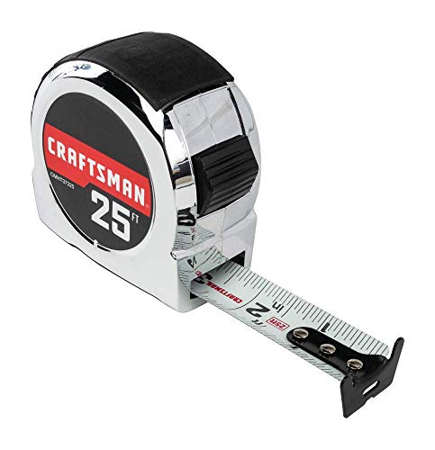 CRAFTSMAN Tape Measure, 25 ft, Retraction Control and Self-Lock, Solid Chrome Finish, Rubber Grip (CMHT37325S)