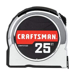 CRAFTSMAN Tape Measure, 25 ft, Retraction Control and Self-Lock, Solid Chrome Finish, Rubber Grip (CMHT37325S)