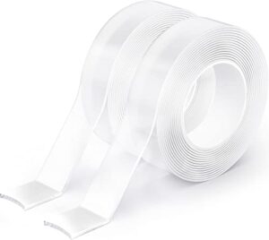 ezlifego double sided tape heavy duty(extra large, pack of 2, total 33ft), removable clear & tough mounting tape sticky adhesive, reusable strong wall tape picture hanging strips poster carpet tape