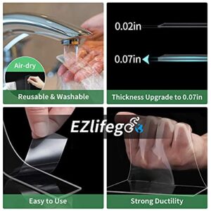 EZlifego Double Sided Tape Heavy Duty(Extra Large, Pack of 2, Total 33FT), Removable Clear & Tough Mounting Tape Sticky Adhesive, Reusable Strong Wall Tape Picture Hanging Strips Poster Carpet Tape