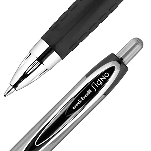 Black Retractable Gel Pens 2 Pack with Medium Points, Uni-Ball 207 Signo Click Pens are Fraud Proof and the Best Office Pens, Nursing Pens, Business Pens, School Pens, and Bible Pens