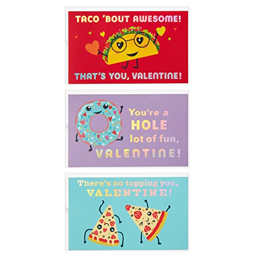 Hallmark Kids Mini Valentines Day Cards Assortment, 18 Classroom Cards with Envelopes (Tacos, Pizza, Doughnuts)