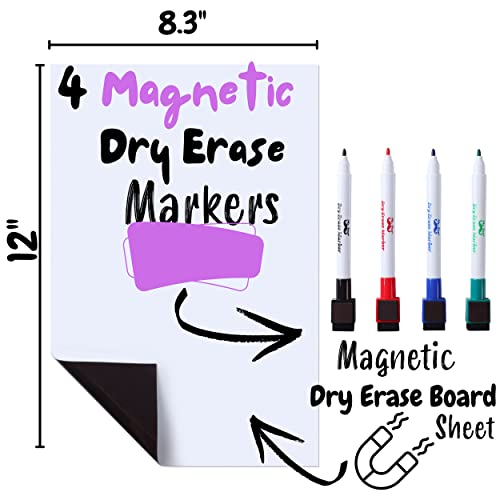 Mr. Pen- Magnetic Dry Erase Whiteboard, 12" x 8.3", Magnetic Dry Erase Board Sheet with 4 Dry Erase Markers, Magnetic Whiteboard for Fridge, Fridge Whiteboard, Dry Erase Board Magnetic