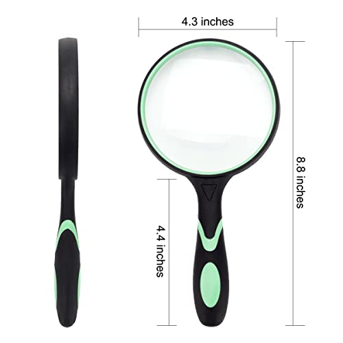 Large Magnifying Glass 10X Handheld Reading Magnifier for Seniors & Kids - 100MM 4INCHES Real Glass Magnifying Lens for Book Newspaper Reading, Insect and Hobby Observation, Classroom Science (GREEN)