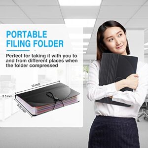 Sooez 24 Pockets Expanding File Folder with Blank Labels, According File Organizer with Expandable Cover, Desktop Accordion Folders Letter A4 Paper Document Storage Organizer, Black