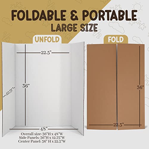 Trifold Poster Board 36" x 48" White Presentation Board Science Fair Display Boards - for School, Fun Projects and Business Presentations - by Emraw