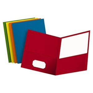 oxford two-pocket folders, assorted colors, letter size, 25 per box (57513)