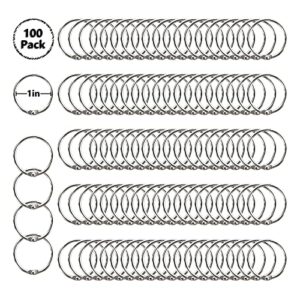 Loose Leaf Binder Rings 1-Inch（100 Pack） Office Book Rings, Nickel Plated Steel Binder Rings, Key Rings, Metal Book Rings, for School，Sliver