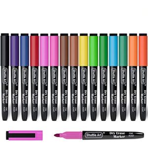 dry erase markers, shuttle art 15 colors magnetic whiteboard markers with erase,fine point dry erase markers perfect for writing on whiteboards, dry-erase boards,mirrors for school office home