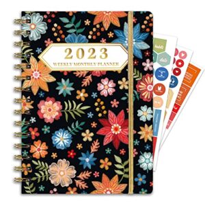 ymumuda 2023 planner, weekly monthly planner 2023, 12-month school planner from jul.2023 to jun.2024, 8.4″ x 6″, spiral planner notebook with stickers, elastic closure, inner pocket, coated tabs, floral