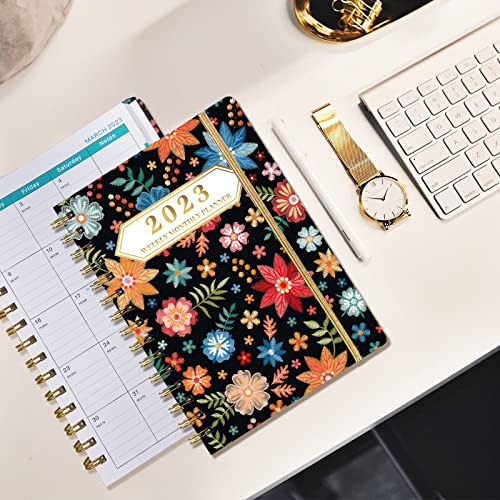 Ymumuda 2023 Planner, Weekly Monthly Planner 2023, 12-Month School Planner from JUL.2023 to JUN.2024, 8.4" X 6", Spiral Planner Notebook with Stickers, Elastic Closure, Inner Pocket, Coated Tabs, Floral