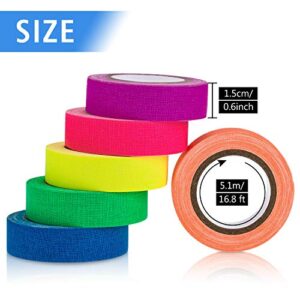 Whaline 6 Colors Neon Gaffer Cloth Tape, Fluorescent UV Blacklight Glow in The Dark Tape for UV Party (0.6 inch x 16.5 feet)