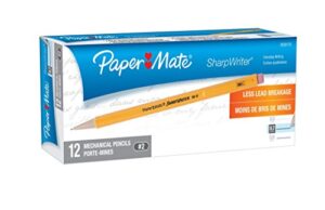paper mate sharpwriter mechanical pencils, 0.7mm, hb #2, yellow, 12 count