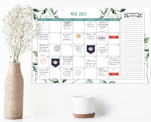 Aesthetic 2023 Greenery Desk Calendar - Runs Until July 2024 - 17"x11" Desktop/Wall Calendar for Easy Organizing